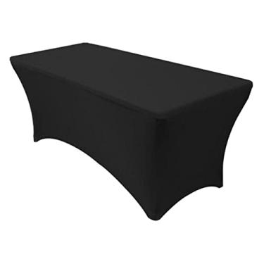 Imagem de F Fityle Toalha de mesa elástica de elastano retangular, capa de mesa justa, para decoração de Natal de casamento, bar, banquete, festa de casamento (preto)