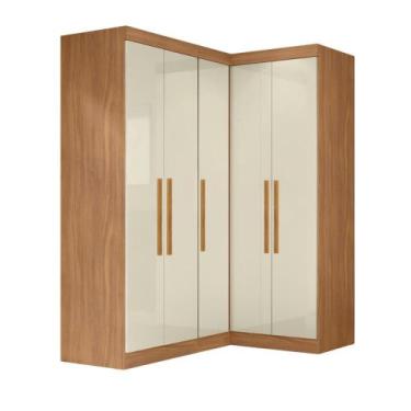 Imagem de Quarto Modulado de Canto Madrid com 5 Portas Maxel, Madeirado/Off Whit
