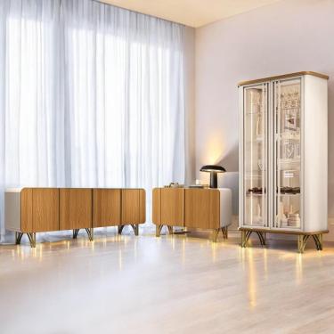 Imagem de Conjunto com Cristaleira e Buffets Texas Virginia Bambino G26 8 Portas 3 Prateleiras MDF e MDP 220cm Off White Cinamomo
