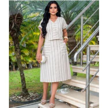 Imagem de Belissimo Conjunto Saia E Blusa Em Linho Com Algodão Cristã - VALERIA 