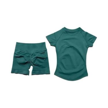 Imagem de Conjunto De Yoga Sem Costura Para Mulheres 2 Peças Camiseta De Manga C