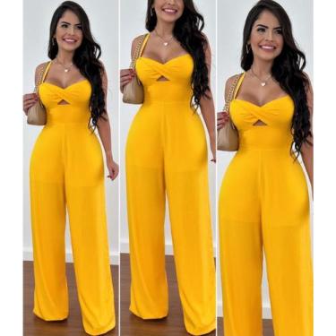 Imagem de Macacão Pantalona Feminino com Bojo Integrado e Amarração nas Costas T
