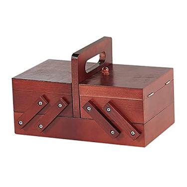 Imagem de Colcolo Caixa De Costura De Madeira Dobrável Portátil Para Compartimentos, Kit De Costura De Linha, Organizador De Cesta De Costura, Caixas De Joias, Suprimentos De Costura Para Uso Doméstico-Vermelho