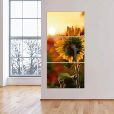 Imagem de Quadro Flor Girassol Nascer Do Sol Vertical Em Tecido