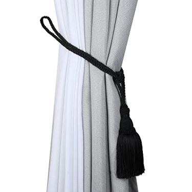 Imagem de 1 peça borlas cortina tieback tecido à mão gravata acessórios quarto poliéster bola pendurada borla cortinas titular fivela corda, preto, 2 peças