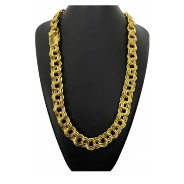 Imagem de Corrente Luxo 18mm Friso Triplo Banhado A Ouro elos soldados