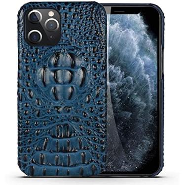Imagem de IOTUP Capa de couro para Apple iPhone 12 Pro Max (2020) 6,7 polegadas, padrão de crocodilo à prova de choque respirável capa traseira de telefone de negócios (cor: azul)
