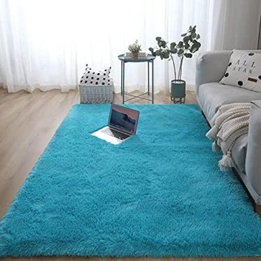 Imagem de jia cool Tapetes de pelúcia super macios, tapetes macios, tapetes de pelúcia modernos para sala de estar, quarto, quarto de criança, quarto de bebê, decoração de casa, tapete retangular felpudo, durável, antiderrapante, 80 x 150 cm azul celeste