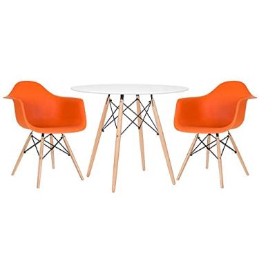 Imagem de Loft7, Mesa redonda Eames 90 cm branco + 2 cadeiras Eiffel DAW laranja