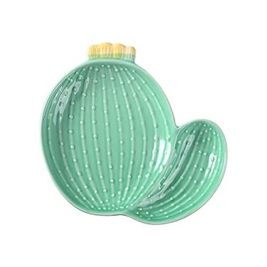 Imagem de GUIPAIHAI Forma de cacto nórdico de cerâmica para assar, forno/micro-ondas, assadeira doméstica em forma de cacto, adereços para selfie, prato de comida criativo, prato de servir (cor: prato A amarelo)