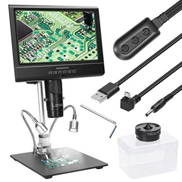 Imagem de Chusui Microscópio digital profissional 1080 p display lcd de 10 polegadas 4x exibição ampliação microscópio de solda tirar fotos bancada de manutenção de gravação de vídeo com lâmpada led sem somb CX