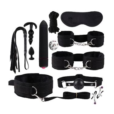 Imagem de Kit Sexual Feminino Brinquedos Sexuais para Mulheres Algemas Plug Anal Vibrador Feminino Acessórios Eróticos Sexual (Preto)