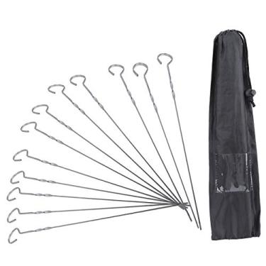 Imagem de Espetos de espetinho de 12 peças para grelhar, conjunto de espetos de churrasco de 14", palitos de churrasco portáteis de aço inoxidável agulha grelha ao ar livre para carne camarão frango