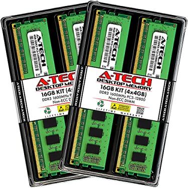 Imagem de A-Tech Kit de 16 GB (4 x 4 GB) DDR3 1600 MHz PC3-12800 CL11 UDIMM Não-ECC DIMM 240 pinos Módulos de atualização de memória RAM para desktop