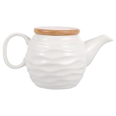 Imagem de Molheira de porcelana com tampa de bambu Mini copo de creme de cerâmica Branco Gravey Pourer Dish Coffee Milk Creamer Jarro Mini molho Jarro Dipping Bowls
