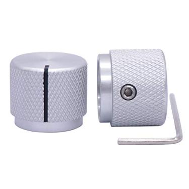 Imagem de Taiss / 2 peças de botão de potenciômetro de controle eletrônico rotativo de alumínio prateado para eixo de 6 mm de diâmetro, botão de controle de volume, botão de áudio, botão de guitarra, botão de interruptor, 20 mm de diâmetro x 17 mm de altura
