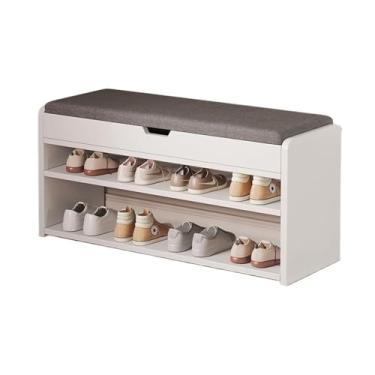 Imagem de Prateleira de sapatos banco de sapatos com armazenamento, banco vintage de armazenamento de sapatos de fazenda com espaço dobrável e almofada acolchoada, banco de entrada de 2 camadas com