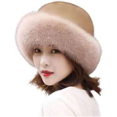 Imagem de Moda doce e bonito quente grosso chapéu de pescador chapéu de bacia, chapéu peludo de inverno feminino, chapéus de pele sintética/937 (Color : Light Khaki, Size : One Size)