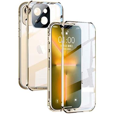 Imagem de MURVE Capa de telefone de vidro de atração magnética, para Apple iPhone 13 Mini (2021) 5,4 polegadas capa de telefone transparente de vidro temperado dupla face (cor: dourado)