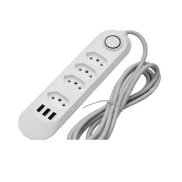 Imagem de Extensão Elétrica 2m Com 3/4 Tomadas e 3 Entradas USB com Botão