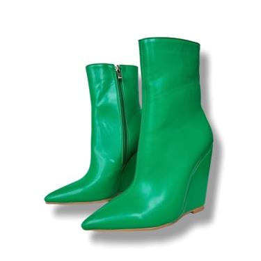Imagem de Frankie Hsu Bota de cunha salto alto verde salto grosso moda tamanho grande EUA 4-14 bota curta de tornozelo para mulheres e homens, Verde, 10