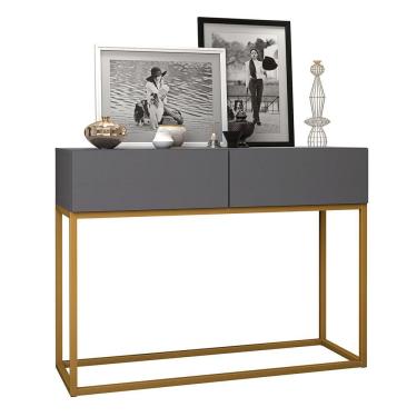 Imagem de Aparador Buffet Estilo industrial 2 Gavetas Cinza com Dourado