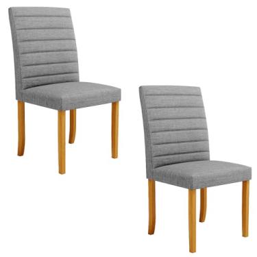 Imagem de Kit 2 Cadeiras de Sala de Jantar Estofadas Veiga Madeira Maciça Linho Cinza G78 - Gran Belo