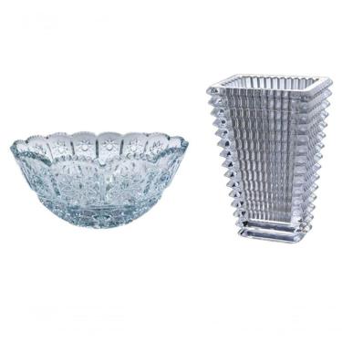 Imagem de Kit Decoração Vaso E Centro De Mesa Vidro Cristal