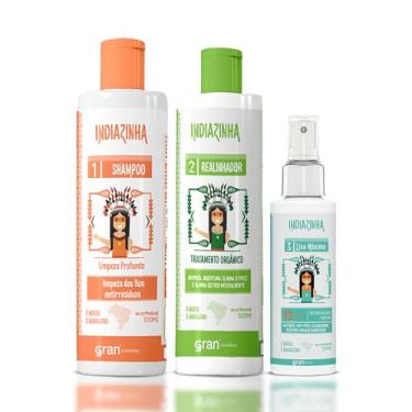 Imagem de Indiazinha Kit Capilar Progressiva Sem Formol 3 Produtos Shampoo Limpeza Profunda 300ml + Realinhador 300ml + Spray Liso Máximo 120ml Cabelos Lisos Sem Frizz