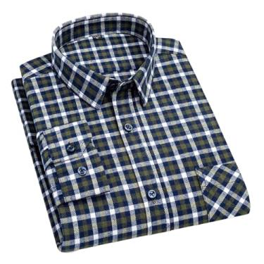 Imagem de Camisas xadrez de flanela para homens primavera algodão fácil de cuidar, não passar a ferro, roupas casuais, camisas de negócios, 881, XXG
