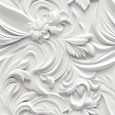 Imagem de weiseni Papel de parede floral para contato com papel de parede sintético 3D em relevo branco e cinza papel de parede autoadesivo removível para banheiro, quarto, sala de estar, 45 x 2 m