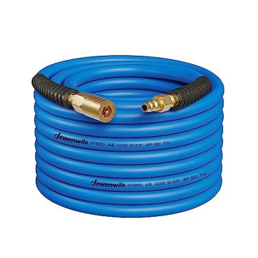 Imagem de DEWENWILS Mangueira de ar 3/8 polegadas por 1,5 m 300 psi, mangueira de compressor de ar resistente com conexões de acoplador rápido industrial de 0,6 cm, mangueira de ar híbrida flexível e resistente a torções (azul)