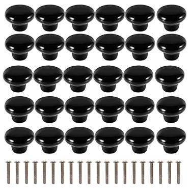 Imagem de ZOENHOU Puxadores de armário de cerâmica preta, 30 peças, maçanetas redondas de cerâmica vintage com 30 parafusos originais (0,98 polegadas), puxadores de gaveta de porta para cômoda armário de cozinha armário de banheiro casa escritório
