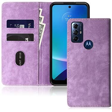 Imagem de Capa carteira flip para Motorola Moto G Play 2023 G Power 2022 / G Pure 2021 Folio Wallet Case com bloqueio de RFID (roxa)