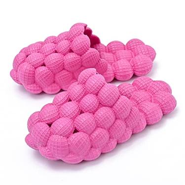 Imagem de ADOENMER Chinelos engraçados com bolhas de lichia sandálias de massagem para quarto chinelos de chuveiro chinelos de praia para homens mulheres chinelos de casa super macios chinelos massageadores de pés, Vermelho rosa, 9-10