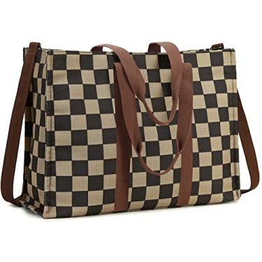 Imagem de Bolsa de ombro feminina de lona de 39.6 cm, bolsa mensageiro de computador, bolsa de professor, pasta de escritório, Cáqui - preto, Large, Bolsa para laptop