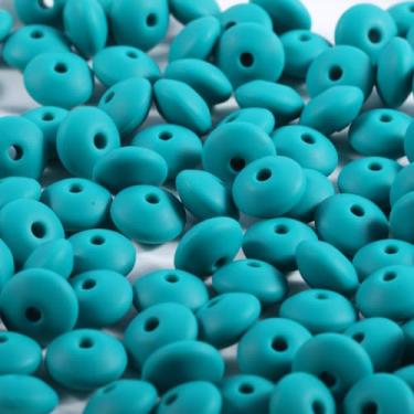 Imagem de Ahouws 150 contas de silicone de lentilha, contas focais de abaco de silicone de 12 mm a granel coloridas DIY contas de silicone coloridas para pulseira, colar, artesanato, caneta (verde escuro)