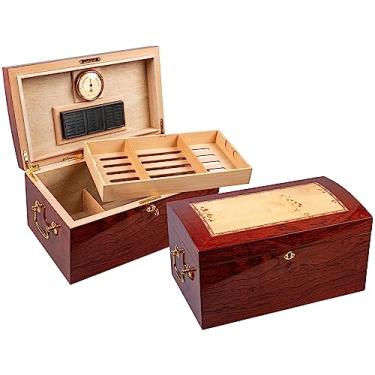 Imagem de Prestige Import Group Umidor de charutos The Broadway Arch Top – Capacidade de até 150 charutos – Cor: Burl de laca com incrustação de madeira Mappa