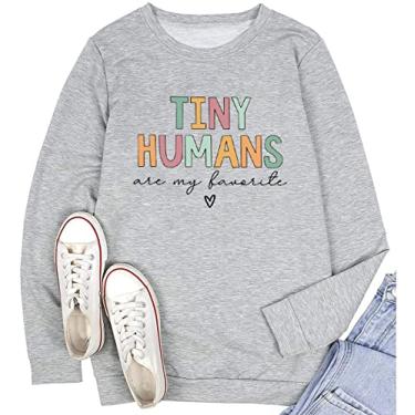 Imagem de TSIIUO Moletom feminino Tiny Humans are My Favorite Funny NICU, Nurse Life, manga comprida, camisetas casuais, Cinza, GG