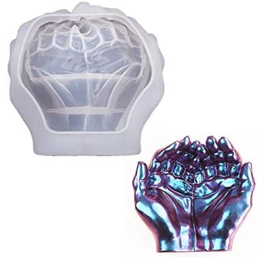 Imagem de Tvoip 1 bandeja criativa 3D em forma de mão molde de silicone caixa de armazenamento de mãos cinzeiro molde de resina epóxi arte molde de artesanato bandeja de bugiganga