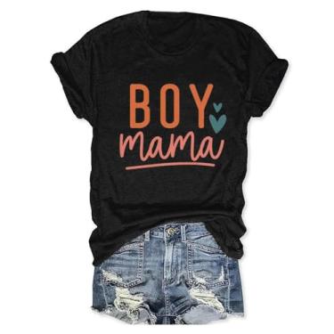 Imagem de Camiseta feminina com estampa casual para meninos e mamães, manga curta, dia das mães, Preto - 4, P