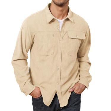 Imagem de Opomelo Camisetas masculinas de manga comprida com botões, Caqui, G
