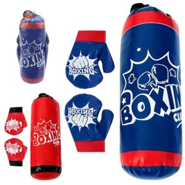 Imagem de Kit Boxe Infantil com Saco Para Pancadas e Socos e 2 Luvas Para Exercícios Para Liberar a Energia das Crianças e Desenvolver Habilidades Coordenação e Flexibilidade Diversão Dentro de Casa (Azul)