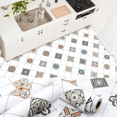 Imagem de Adesivo Para Piso Vinilico Autocolante 5mx61cm Varios Modelos, Proprio Para Chão De Quarto, Cozinha, Sala, Banheiro, Sala De Estar, Piso Em Rolo (P5 - Azulejo Português)