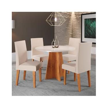 Imagem de Mesa de Jantar Redonda Viero Criative com 4 Cadeiras Vênus Estofadas e Revestidas