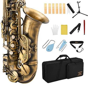 Imagem de Eastar Saxofone alto acabamento antigo bronze vintage sax Eb E-flat estudante iniciante com estojo, bocal, tiras, palhetas, suporte, kit de limpeza, AS-Ⅱ-Ab