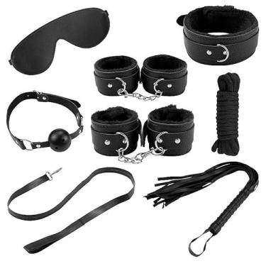Imagem de Kit BDSM 8 Peças Sadomasoquismo Fantasia Algema Chicote Fetiche Dominatrix Erotico Bondage