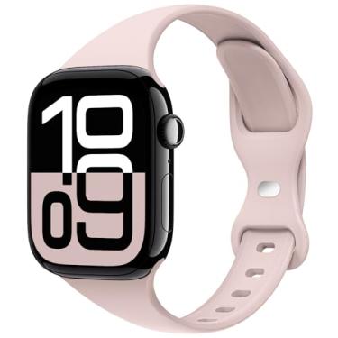 Imagem de STG Sport Pulseira compatível com Apple Watch de 38 mm, 40 mm, 41 mm, 42 mm, 44 mm, 45 mm, 49 mm, pulseira de substituição estreita fina de silicone macio compatível com iWatch Ultra SE Series 8/7/6/5/4/3/2/1 (areia rosa, 38 mm/40 mm/41 mm)