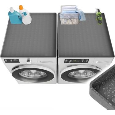 Imagem de 2 peças de capas de lavadora e secadora para a parte superior, tapete de silicone antiderrapante cinza de 65 cm x 65 cm para máquina de lavar e secar roupa, almofada à prova de poeira para lavanderia,