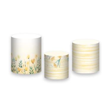 Imagem de Trio de Capas de Cilindro - Flores Aquarela Amarelo Suave 045 - Via Co